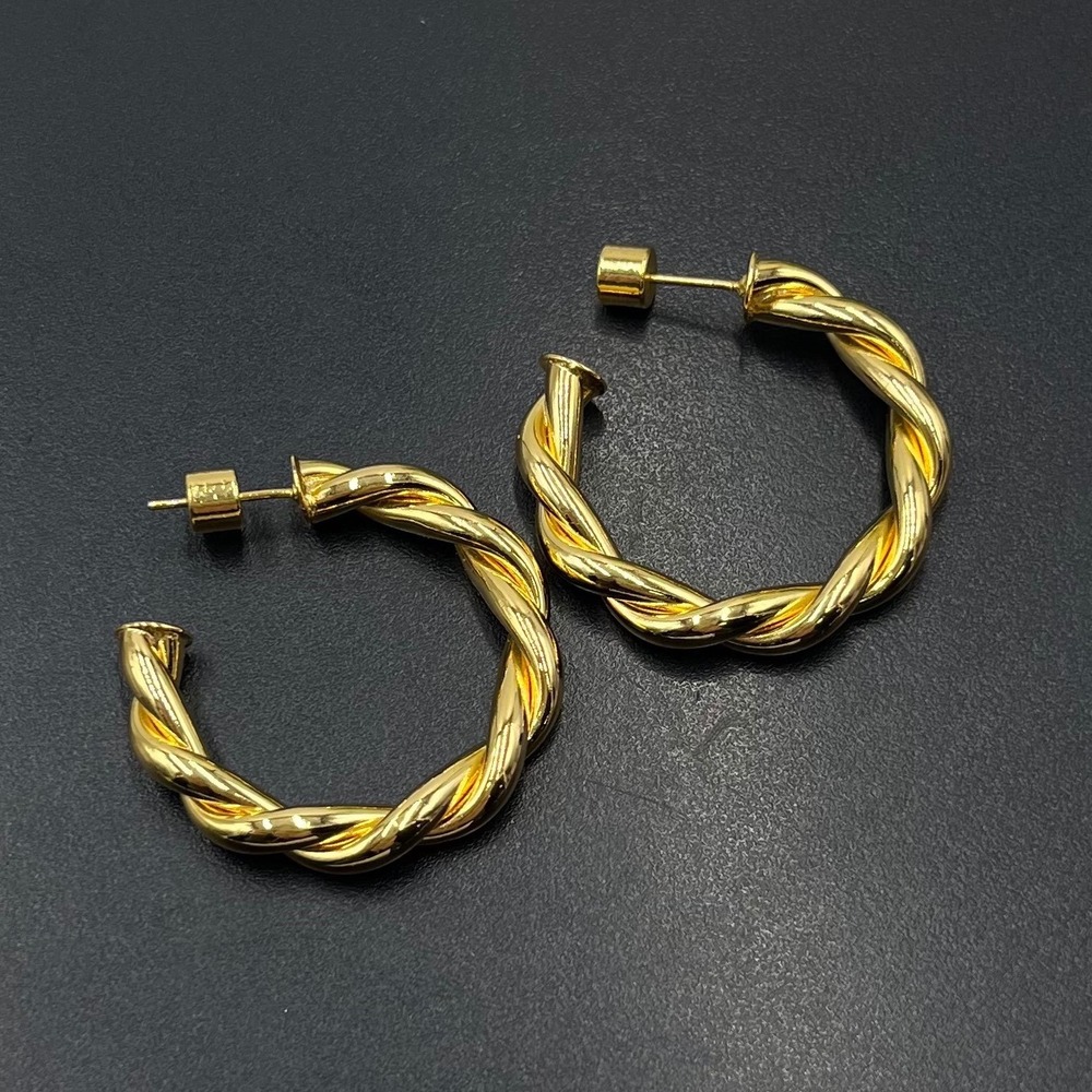 SD 925 Sterling silver Gold Vermeil Twisted Rope Hoop Earrings